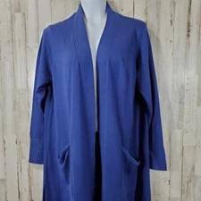 H by Halston Womens Cardigan Sweater XLP Blue Rayon Blend Duster Open Front Q2