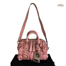 Authentic Dolce & Gabbana Pink Ruffled Leather Miss Rouche Satchel Bag w/ Strap