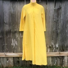 Vintage DAVID BROWN Velour Caftan Zip Robe Loungewear Solid Yellow 60s 70s XS/S