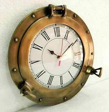 12" Antique Marine Brass Ship Porthole Clock Nautical Wall Clock