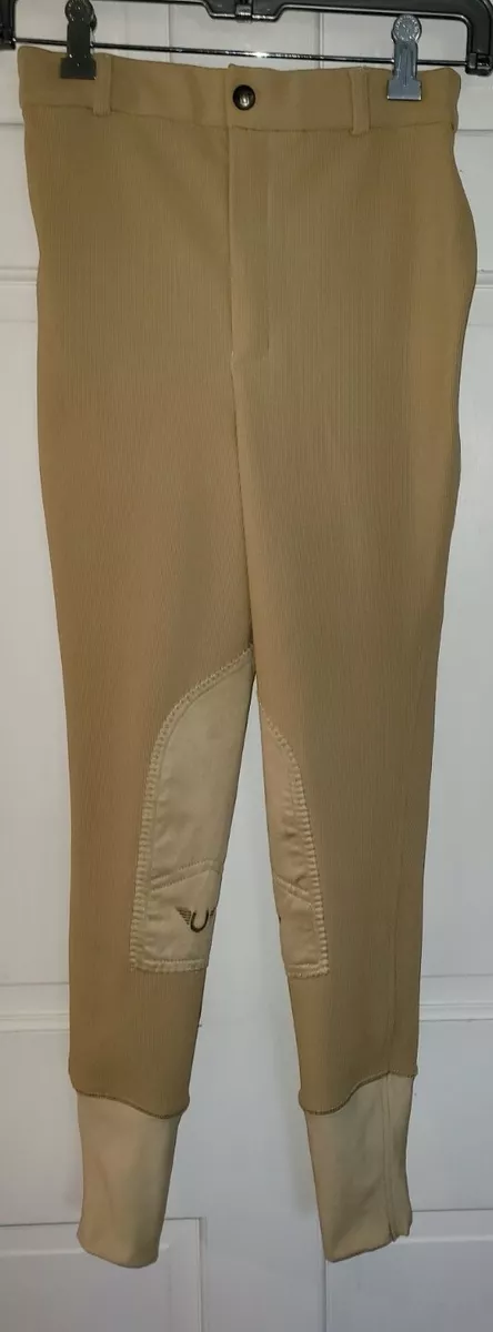 TUFF RIDER tan Equestrian Riding faux suede knee patch Breeches Pants.  Girls 16