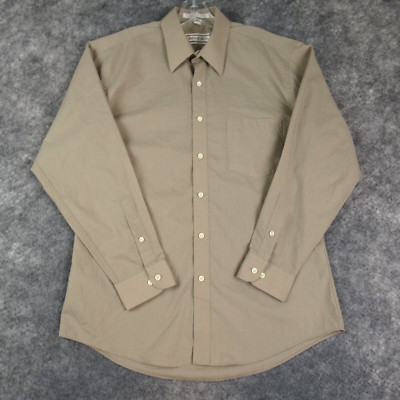 John Henry Shirt Men 16 32/33 Brown Solid Wrinkle Free French Poplin Long Sleeve