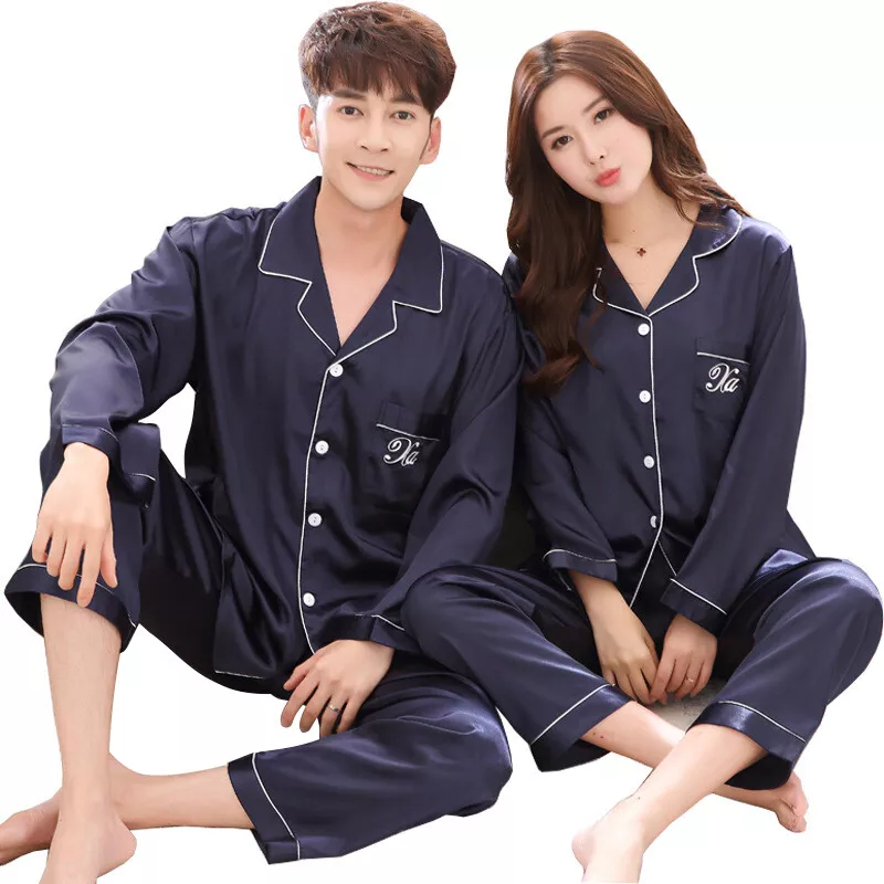 Couple Women Silk Pajamas Long Sleeve Pyjamas Sleepwear Nightwear eBay