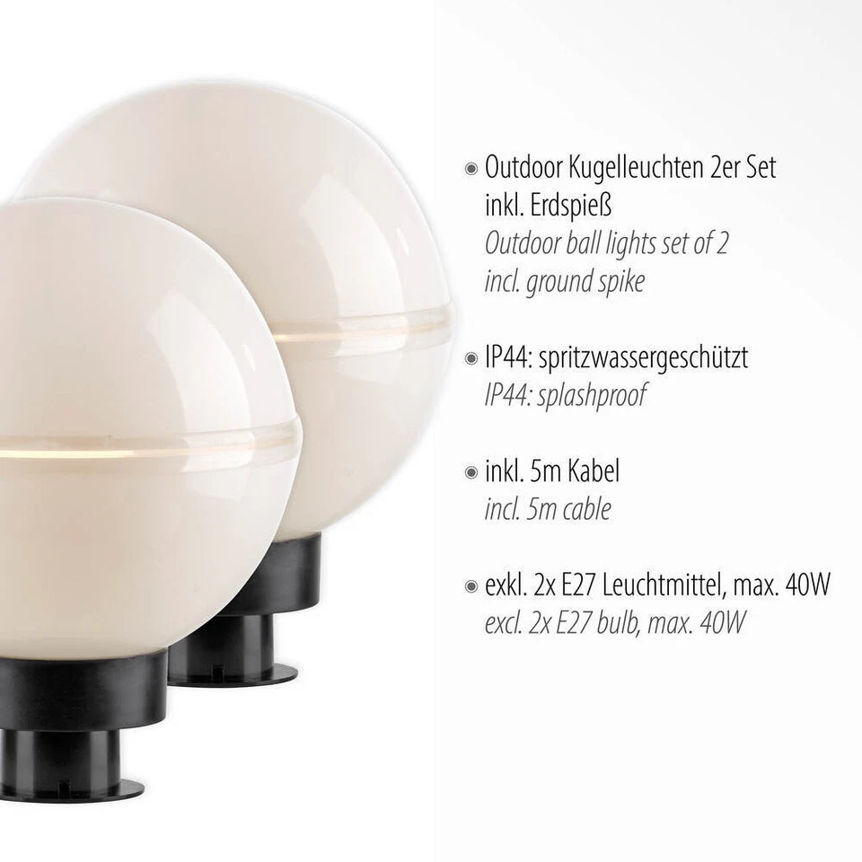 LED Kugelleuchte Gartenlampe 2er Set 20cm weiß Erdspieß Außenlampe Gartenleuchte - Bild 3 von 4