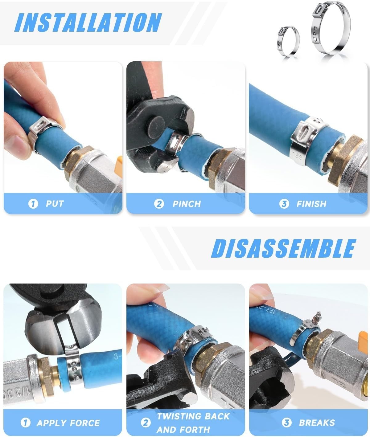 210PCS 304 Stainless Steel Single Ear Hose Clamp Assortment Kit - 12 Sizes (6-36