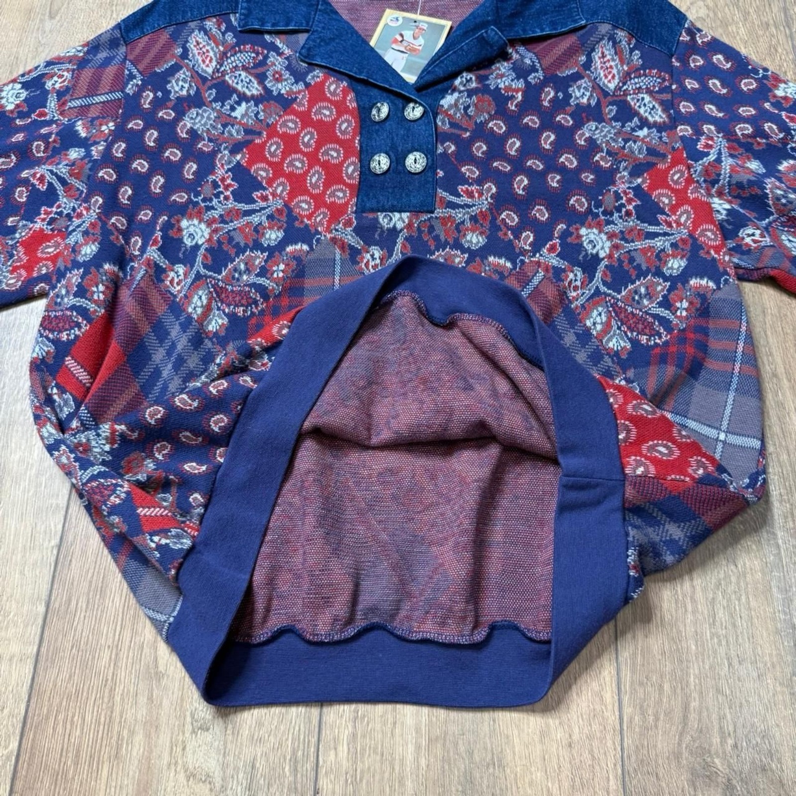 Soft denim shoulder button top with patch design - image 6