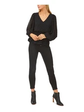 VINCE CAMUTO Womens Black Lined Flounce Hem Blouson Sleeve Peplum Top XS