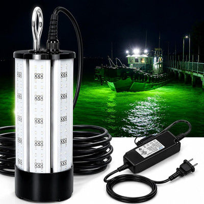 Underwater Fishing Light 60W 7500LM, 530Nm Green Submersible Fish Attractant Lig