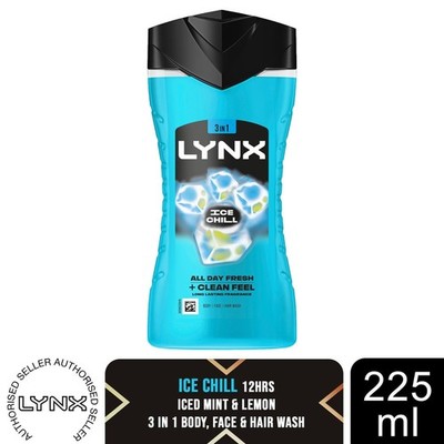 Lynx Ice Chill 12-H Erfrischender Duft Duschgel Duschgel für Männer, 225ml
