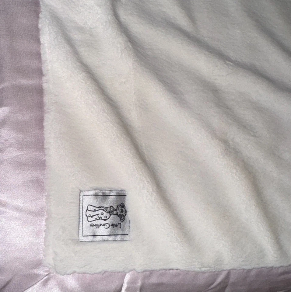 LITTLE GIRAFFE Light Pink Plush Chenille Satin Trim Baby Blanket 30x36 EUC Soft - Image 3 of 4