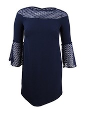 Lauren by Ralph Lauren Women's Crochet Lace-Trim Crepe Dress (10, Navy)