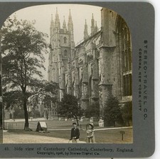 Children Side View Canterbury Cathedral England Stereo Travel Stereoview 