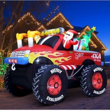 8 FT Long Santa in Monster Truck Christmas Inflatables Outdoor Decorations, Chri