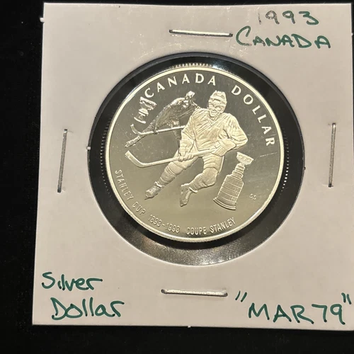 1993 Canada Silver Dollar Proof Stanley Cup Hockey “mar79” Canadian $1