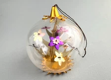 Resl Lenz W Germany Gold Foil Spinner Glass Ball Xmas Ornament Flower Bloom Tree