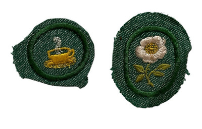 Vintage 1955-1960 Set of 2 Girl Scout badges: Wild Rose & Hostess Tea Cup