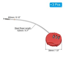 3Pcs Small Combination Locks 3 Digit Luggage Padlock with 4.7 Inch Wire Red ⊿