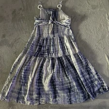 ANGIE Dress Women’s Large Blue White Tie Dye Striped Tie Back Cotton Midi