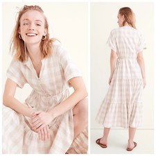 Madewell Button up Tiered Gingham plaid linen blend midi dress Size XXS