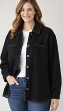 Chaqueta Camisa Para Mujer St John's Bay Mezcla Lana M Negra Puntada Manta Chamarra