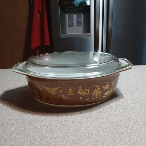 Vintage PYREX 045 Casserole Dish 2 1/2 qt Federal Americana Eagle Pattern w/Lid