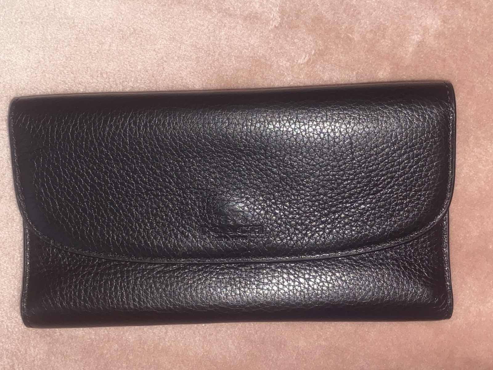 Coach Black Folding Wallet with Logo Accent, ID Window & Credit Card Slots