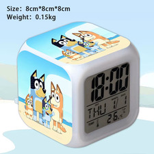 Bluey Cartoon Alarm Clock Anime Color Change Square Alarm Clock Kid Gift