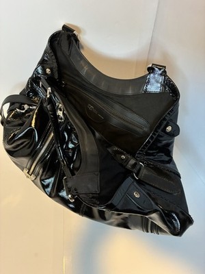 Alexander McQueen Black Glossy Shoulder Bag Zipper Accents Women's Handbag