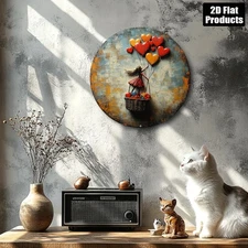 2D Flat, 1pc Vintage Heart-Shaped Balloon Wall Art - 8x8 Inch Round Aluminum Dec