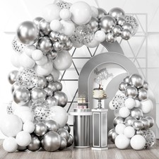 White Silver Balloon Garland Arch Kit 100PCS
