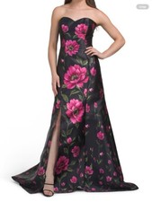 Rene Ruiz Floral Gown Sweetheart Neck Black Orchid Gown Sz 14 AUTHENTIC NWT