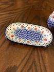 Polish Pottery Boleslawiec Salt & Pepper Shakers on Tray Hand Made Poland Floral — photo 7
