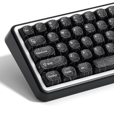 Black Topographic Keycaps Set MOA PBT 129Key Fits 100/75/65/60 Percent Layout
