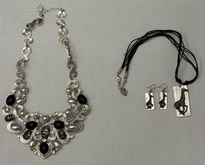 3-Piece Black Silver Statement Necklace Jewelry Lot
