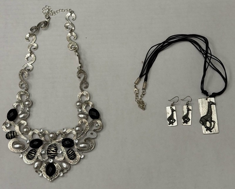 3-Piece Black Silver Statement Necklace Jewelry Lot