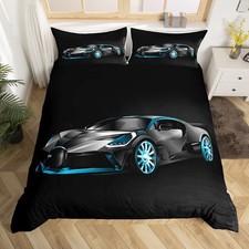 Race Car Bedding Set - Twin Size Black Sports Car Duvet Cover Set 3D Comforte...