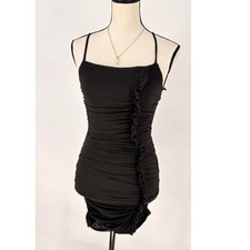 Little Black Dress Slinky Ruched Bodycon Mini Dress Cross Back Party Cocktail