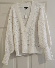 NWT Talbots Embellished White Button Cardigan...
