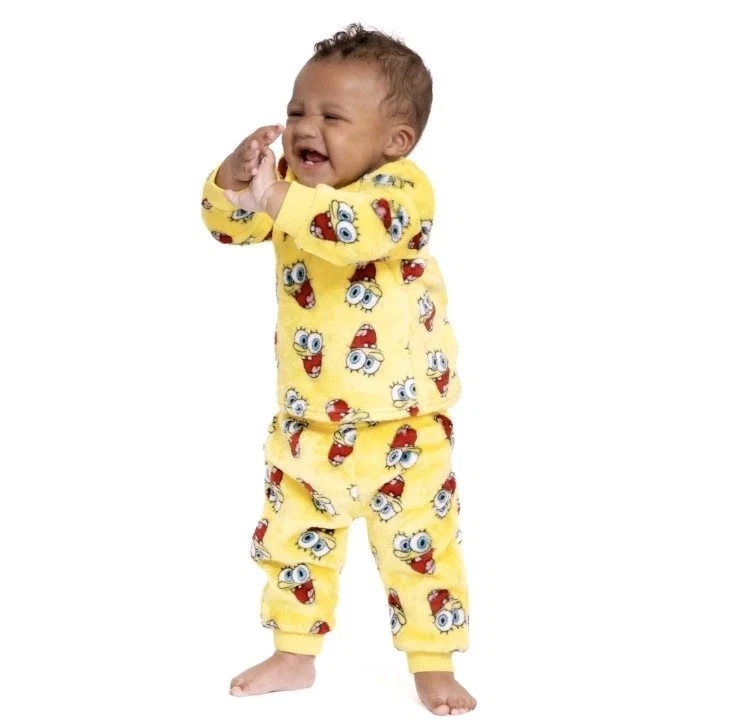 Conjunto de pijama de felpa estampado integral bebé Bob Esponja talla 0-3M Foto 3 de 3