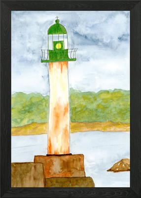 Aquarell rustikaler Leuchtturm gerahmtes Wandbild Poster Leinwanddruck Bild