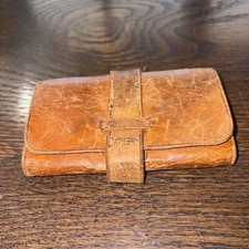 Antique 1800 s Leather Wallet with Strap Tan Brown