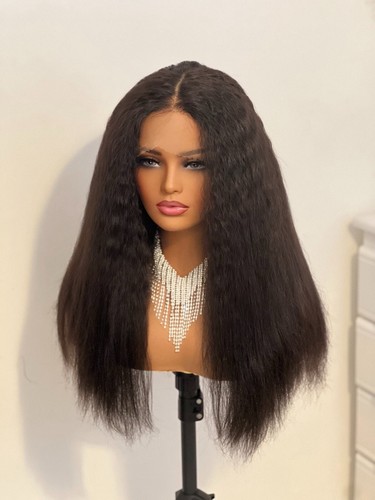Peluca frontal de encaje rizado parte en T mezclado cabello yaki sin pegamento resistente al calor unidad torcida 6 - Imagen 17 de 17