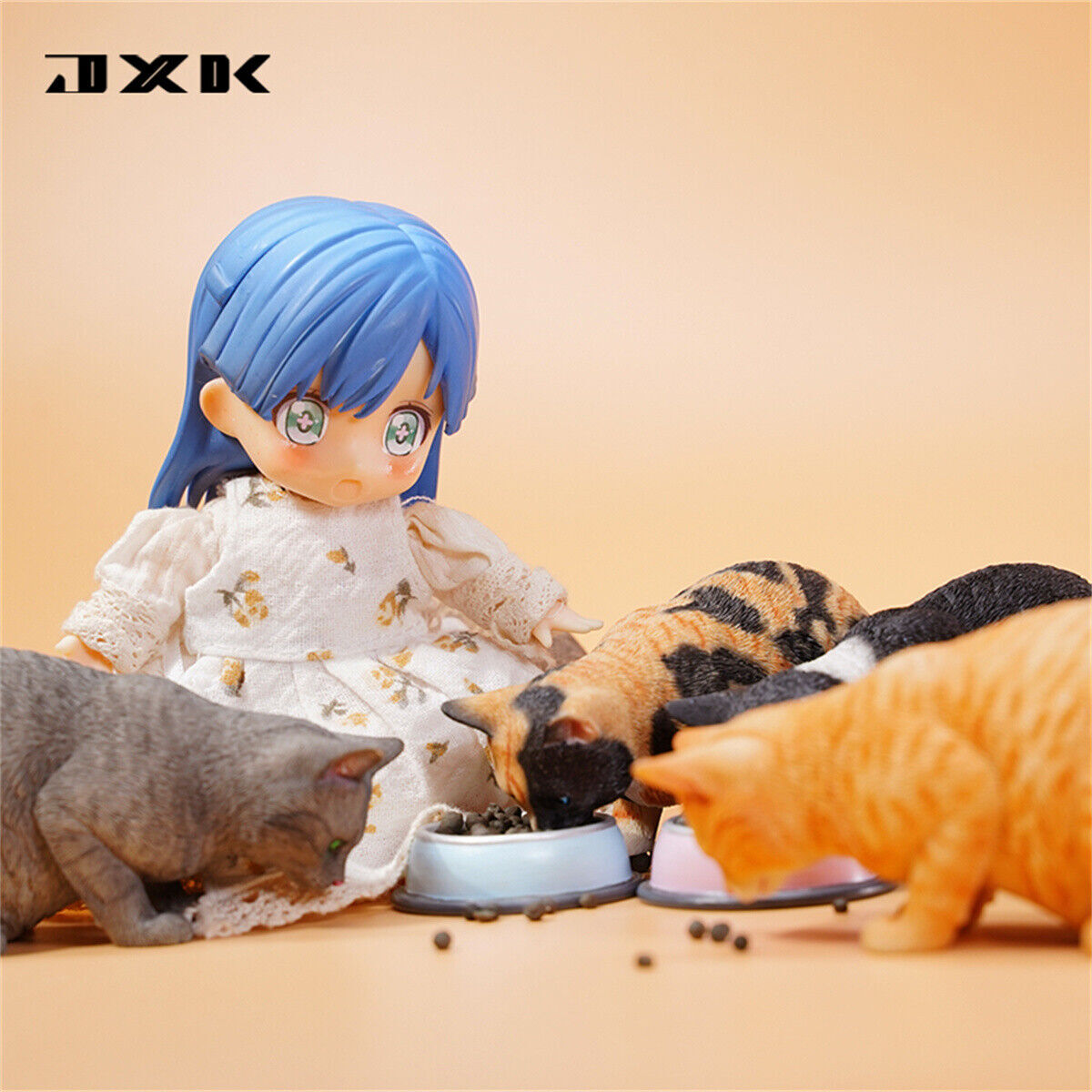 JXK 1/6 Cats That Eat Cat Food Model Animal Pet Realistic Decor Funny Accessory