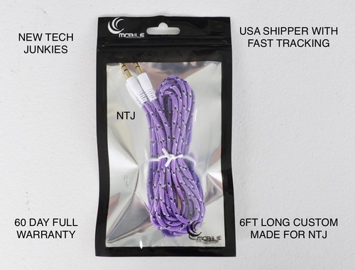 6FT LONG BRAIDED 3.5mm male stereo audio aux auxiliary cable for iPhone 5 6 plus - Picture 8 of 10