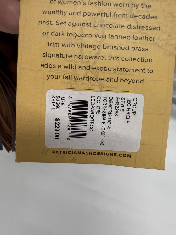 Patricia Nash Torresina Leopard Calf Hair Leather Bucket Crossbody Bag NWTS - Image 3 of 4