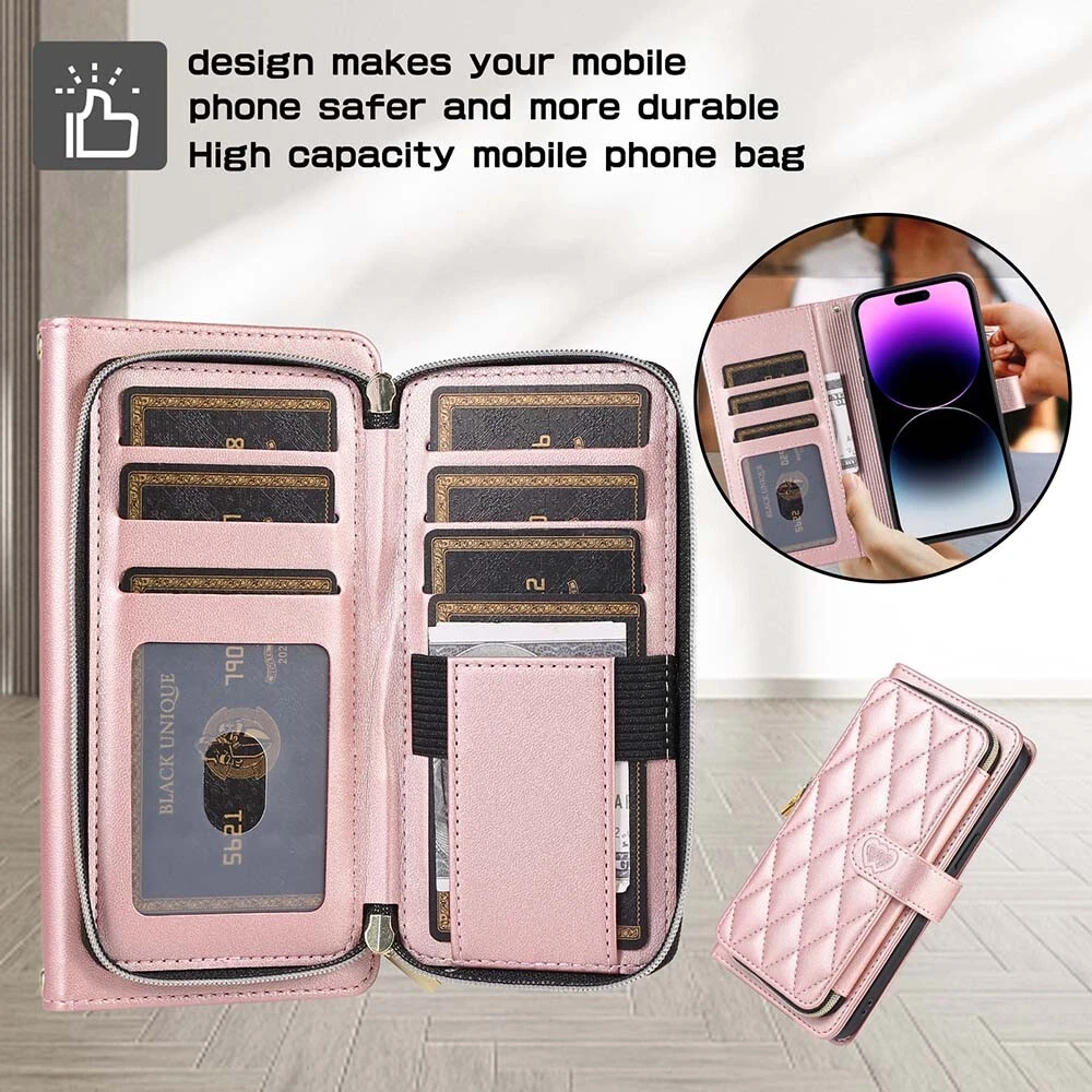 Durable Leather Zipper Flip Wallet Case for iPhone 15 Pro Max 14 13 12 11 XR