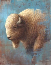 CONTEMPORARY WHITE BUFFALO REALISM AND ABSTRACT 13 X 19 PRINT BY LEE CASBEER
