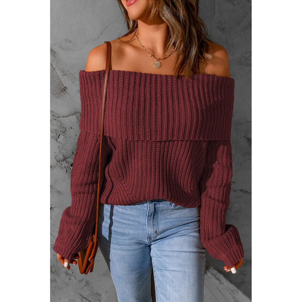 Maroon off top the shoulder sweater