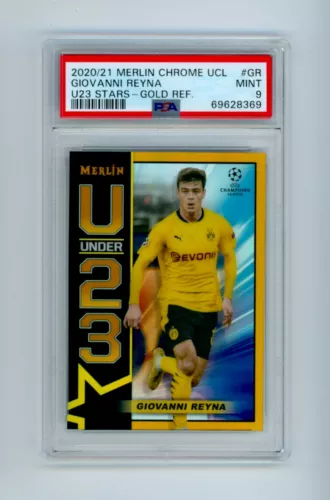 2020-21 Giovanni Reyna Topps Merlin Chrome U23s Gold Refractor Card 45/50 PSA 9