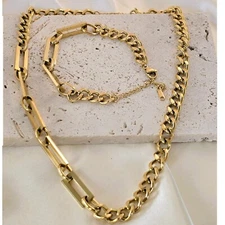 18K Gold-Filled Link Chain Bracelet Necklace Set for Women Classic Gift
